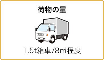 荷物の量：1.5t箱車／8m3程度